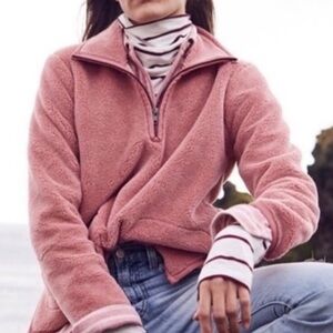 Madewell Pink Sherpa Popover Sweater Top Size Small